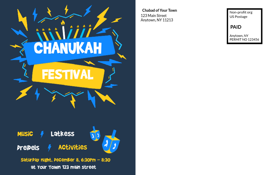 Chanukah Festival Blue Postcard Back