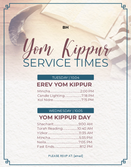 Yom Kippur Schedule 2 Flyer