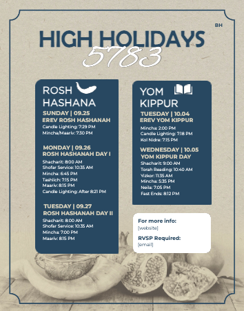 High holidays schedule flyer 2