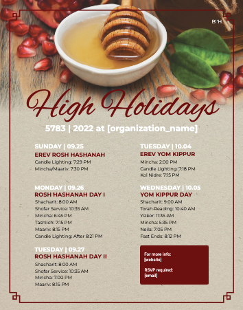 High holidays schedule flyer 1