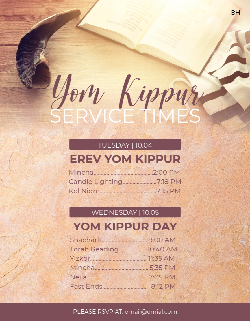 Yom Kippur Schedule 1 Flyer