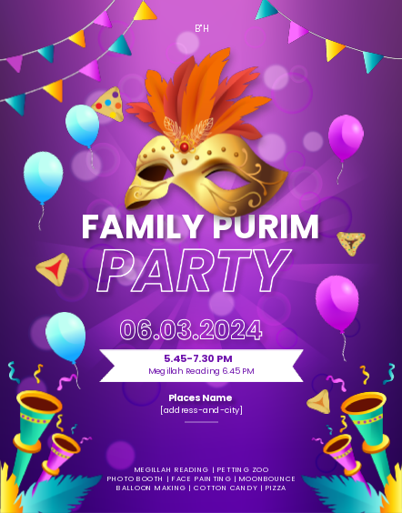 Family Purim Party Flyer