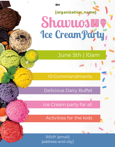 Shavuos Kids Ice Cream Party 3 Flyer