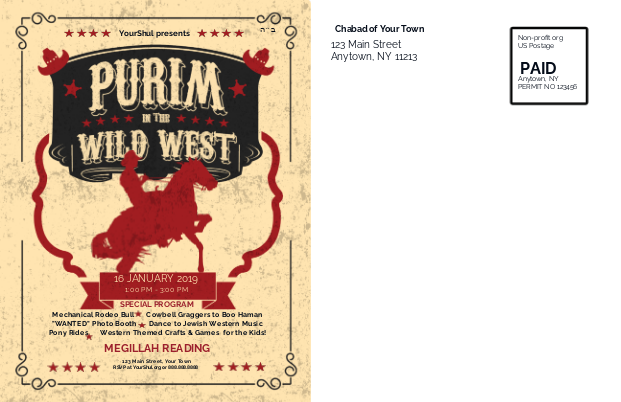 Purim In the Wild West Postcard Back