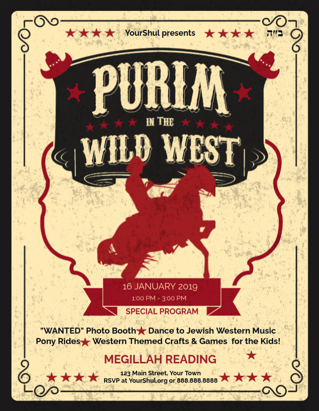 Purim In the Wild West Flyer