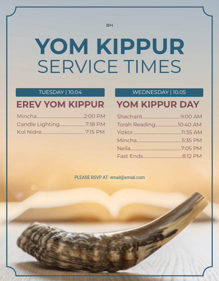 Yom Kippur Schedule 3 Flyer