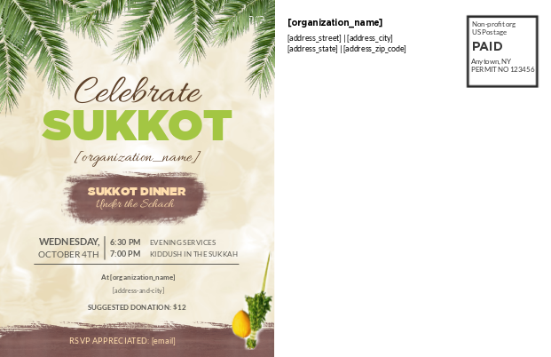 Celebrate Sukkot Postcard Back