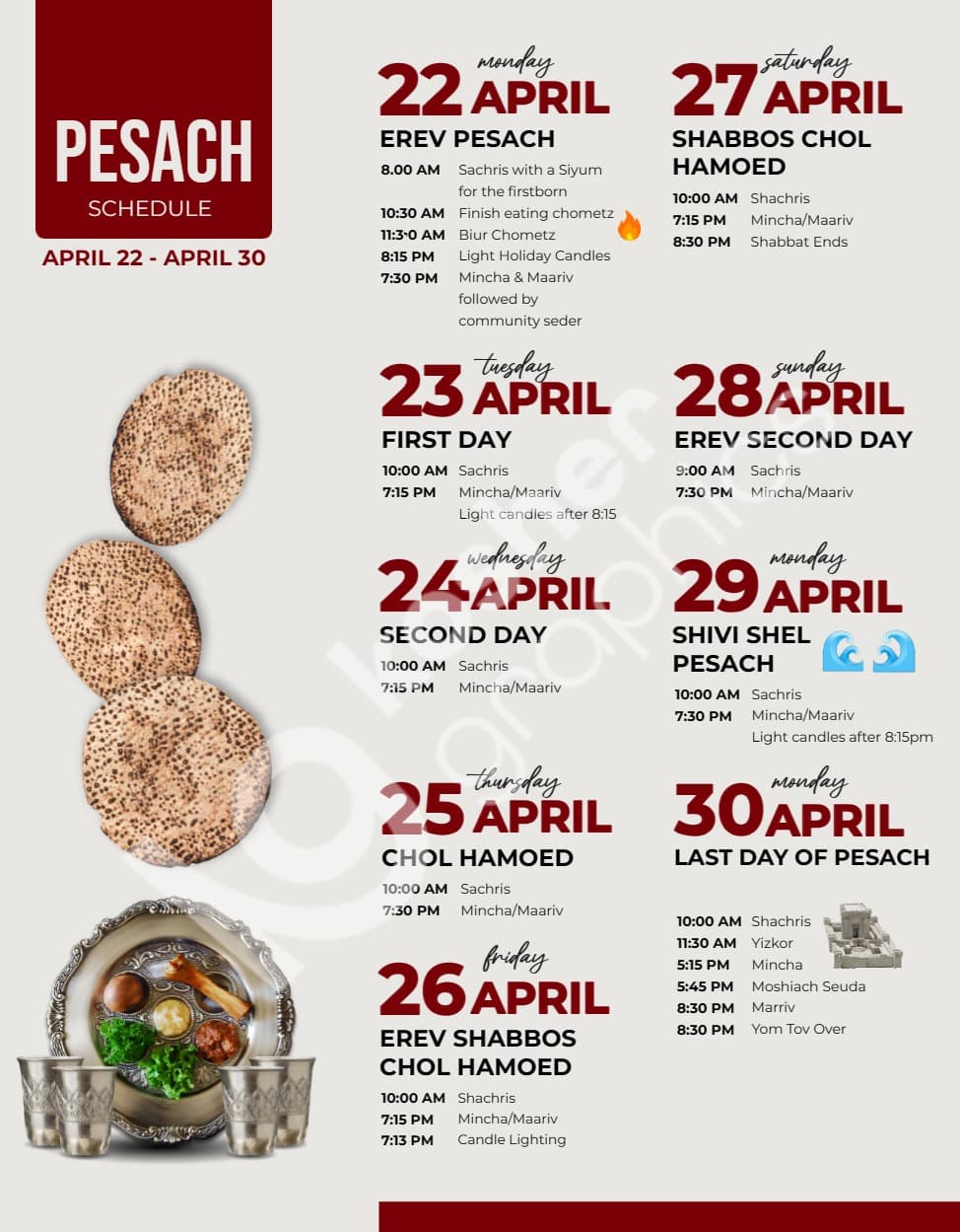 Pesach Services Schedule 1
