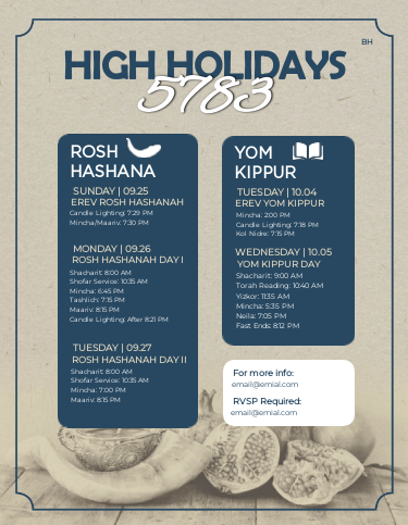 High holidays schedule flyer 2