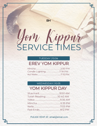 Yom Kippur Schedule 2 Flyer