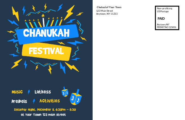 Chanukah Festival Blue Postcard Back